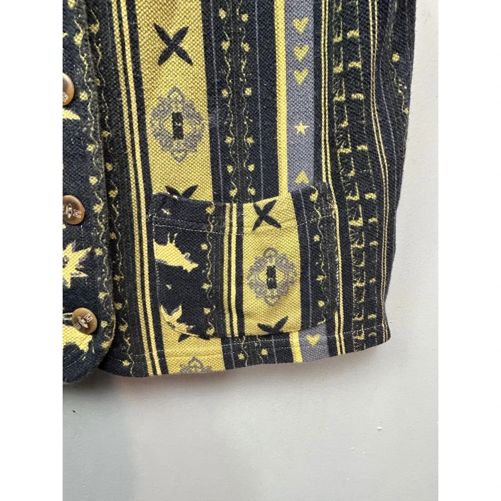Bogner Vest Women 38 Black‎ Yellow Southwestern Wool Blend Button Front Vintage